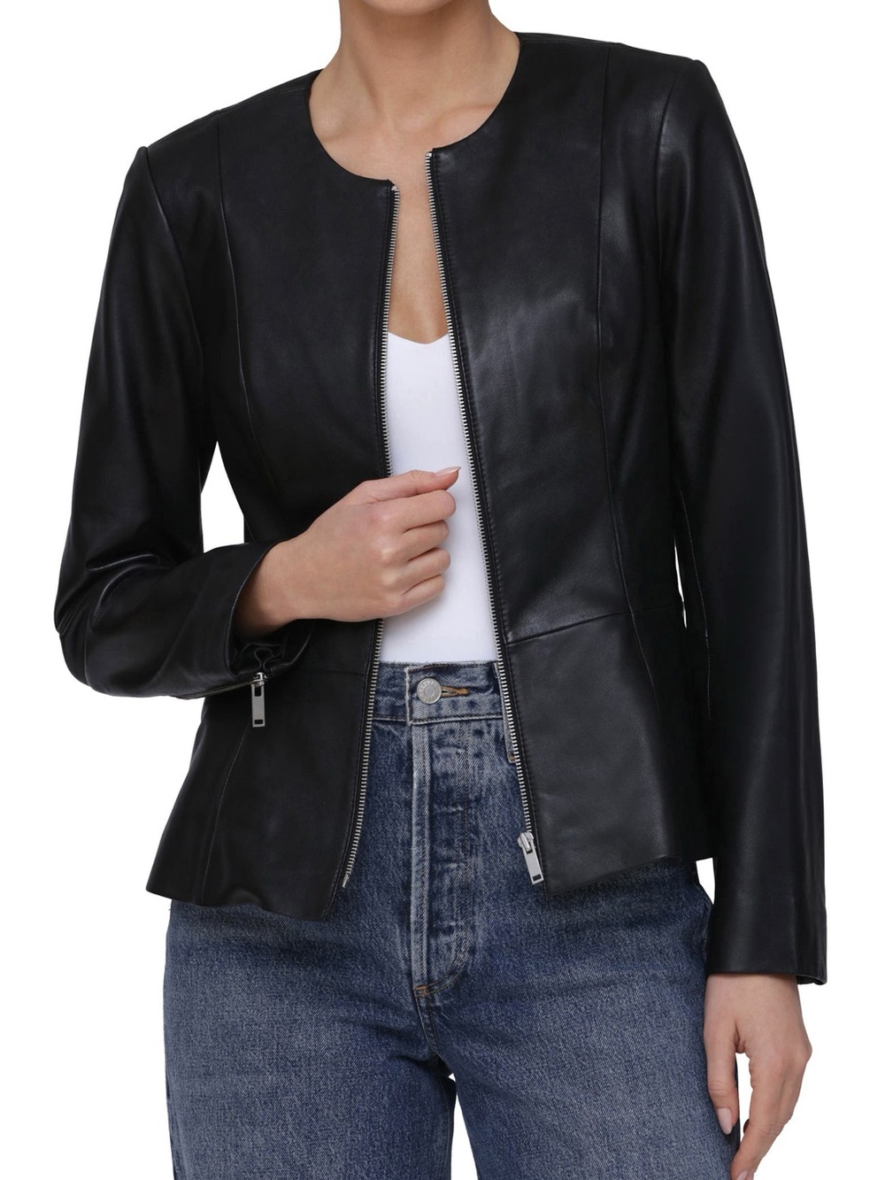 Bagatelle Genuine Leather Zip Front Peplum Jacket
